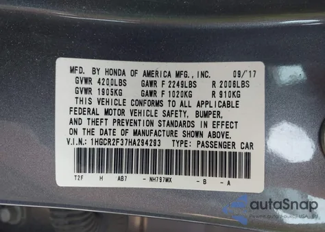 2017 Honda Accord Lx from USA, damaged, VIN 1HGCR2F37HA294293